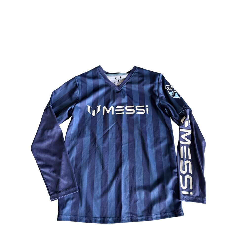 Messi Youth Blue Striped Long Sleeve Soccer Performance Jersey